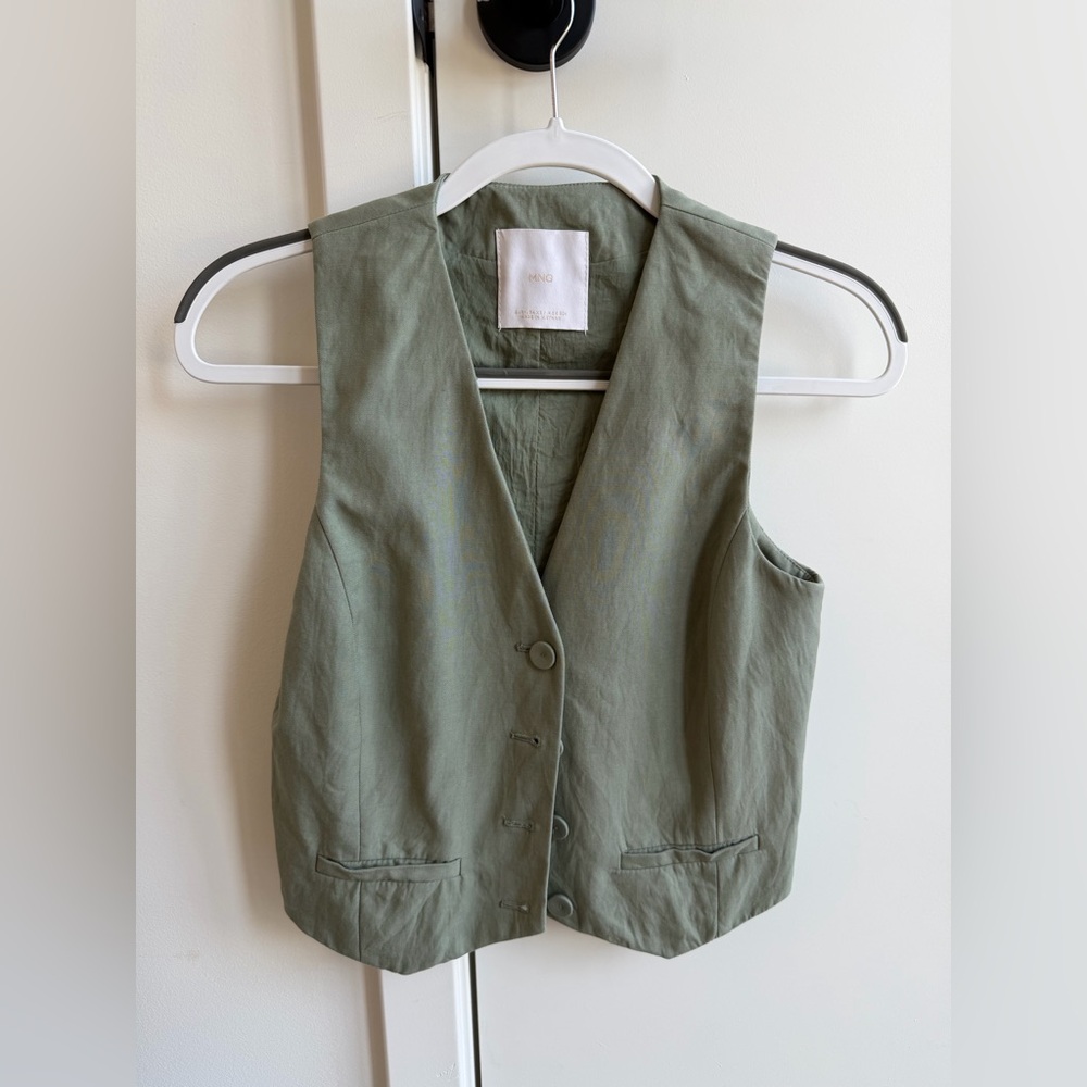 Mango Olive Button Down Vest
